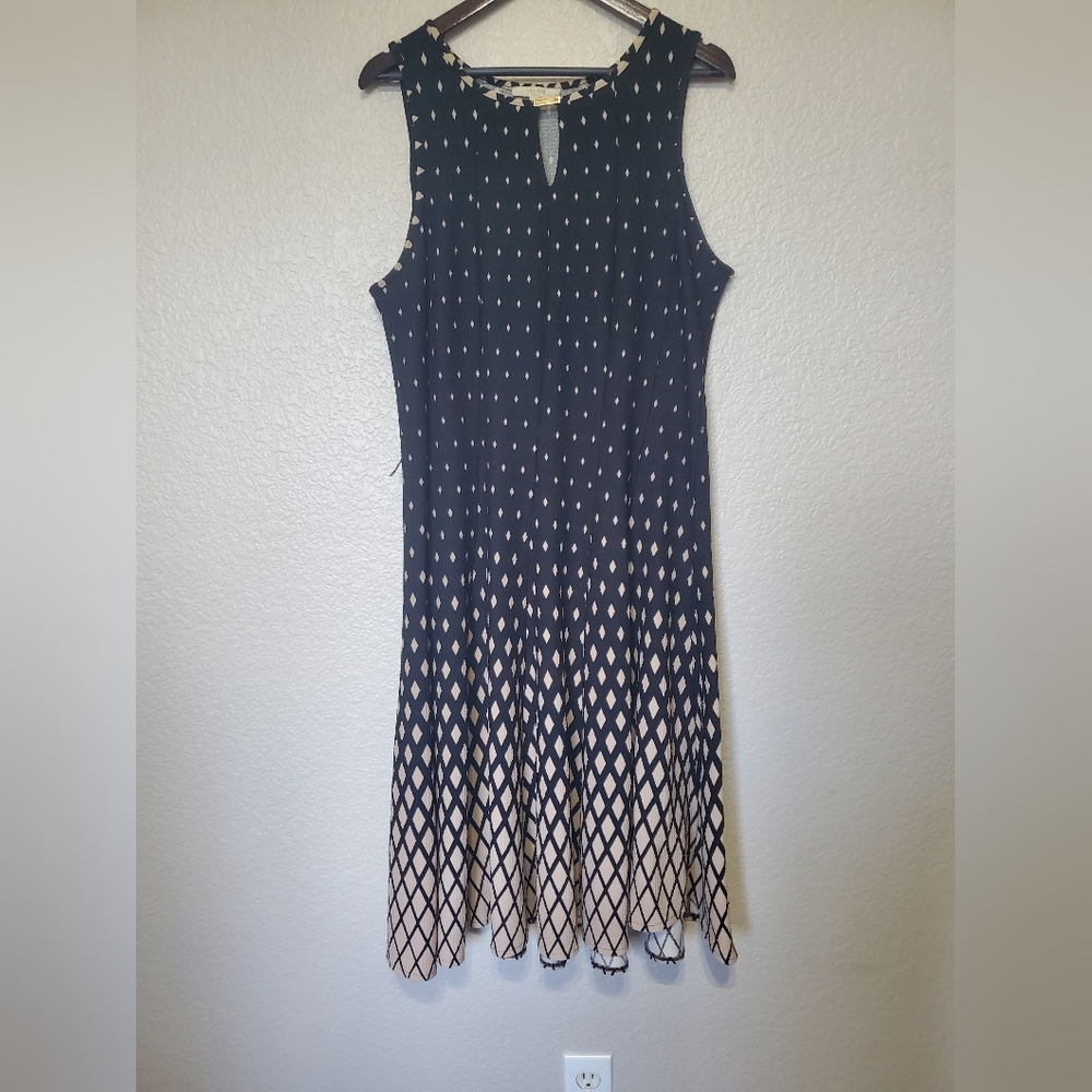 Haani Black Sleeveless Dress with Golden Diamond Pattern Plus Size Women's 1X